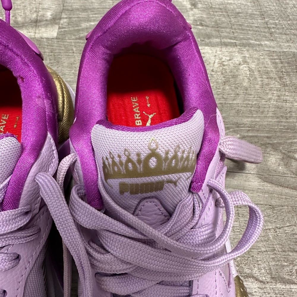 Women's Puma RS-X 7 Shoes Laces Memory Foam Purple Gold Running Retro Look New - Picture 9 of 10